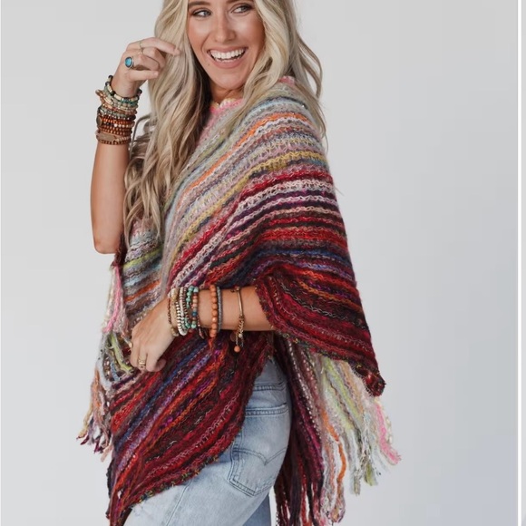 Multicolor Striped Knit Poncho - Picture 4 of 5